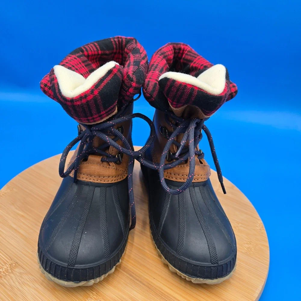 Gap Kids Insulated Duck Boots Plaid‎ Lined Waterproof Winter Snow Size 1/2